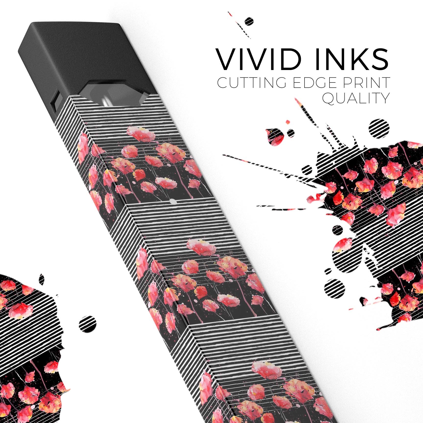 Karamfila Watercolo Poppies V2 skin-wrap for JUUL device, featuring vibrant poppy design and protective layers.